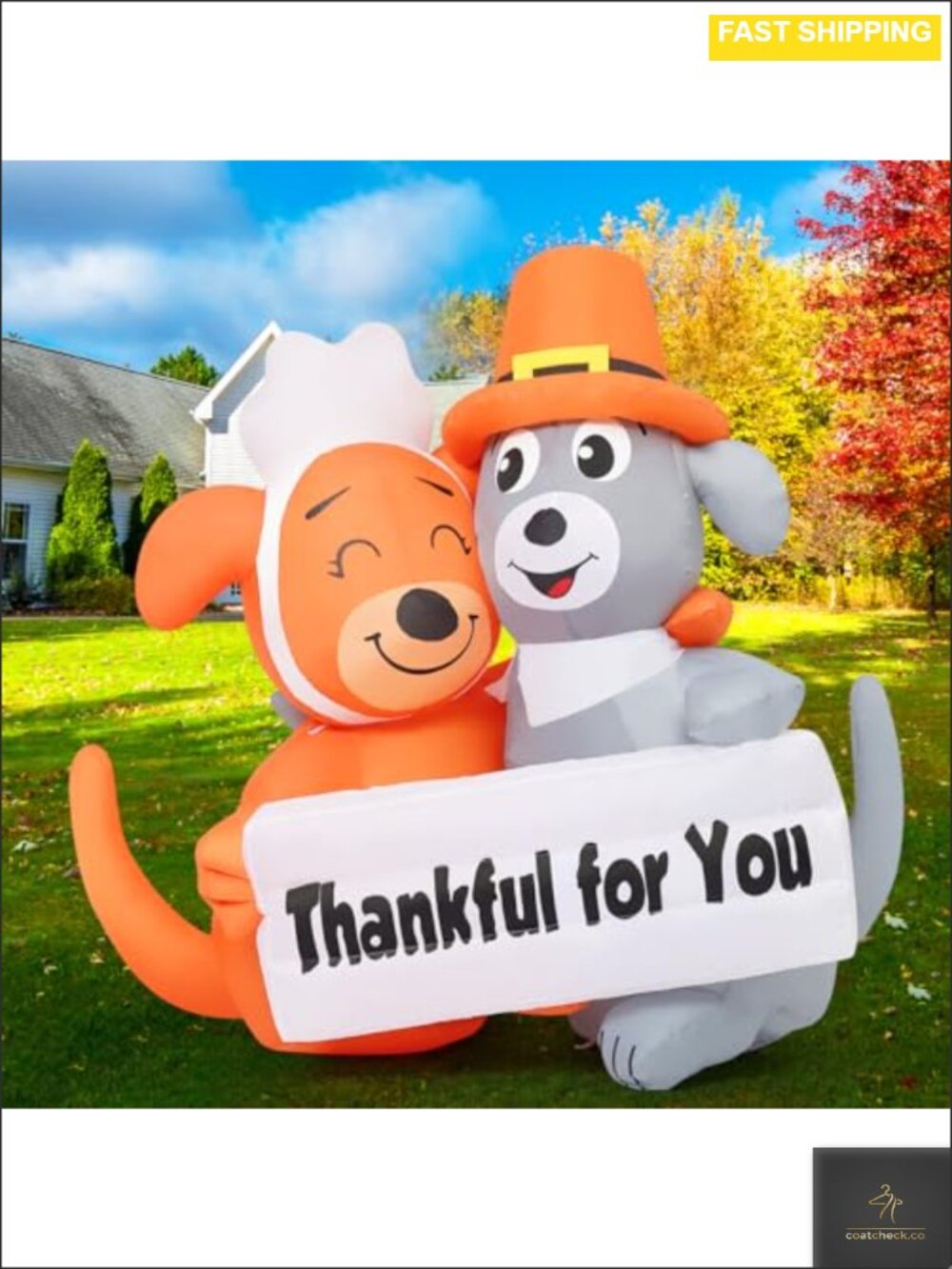 4.3FT Thanksgiving Inflatable Dog Duo Thankful Sign LED Yard Decor